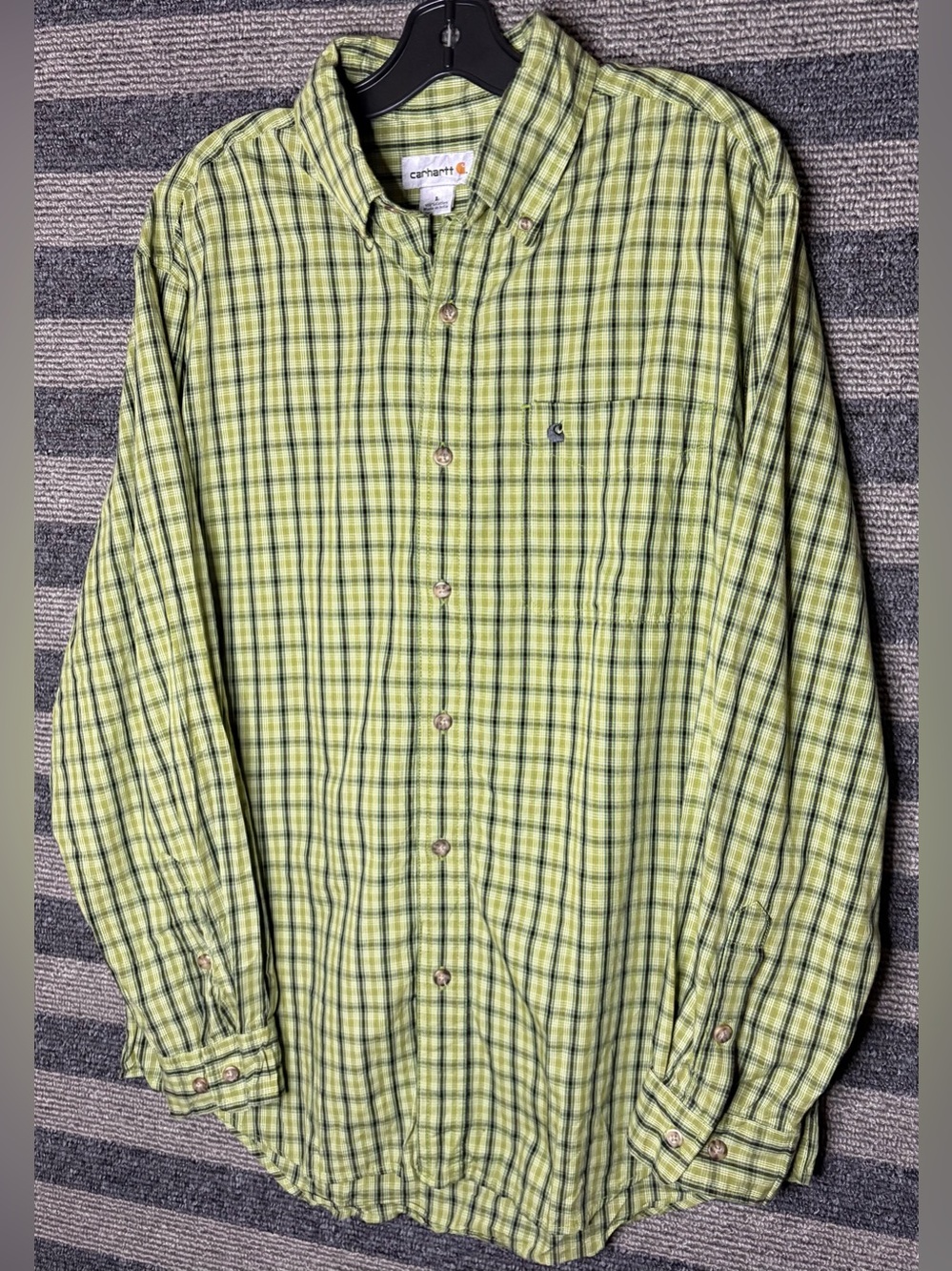 Carhartt Lime Green Plaid Long-Sleeve Button-Down Shirt Men’s Large EUC